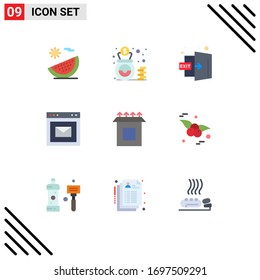 Set of 9 Commercial Flat Colors pack for box; webpage; cash; message; out Editable Vector Design Elements