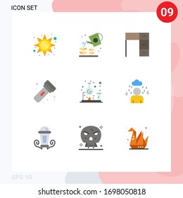 Set of 9 Commercial Flat Colors pack for chemistry; light; desk; flashlight; work Editable Vector Design Elements