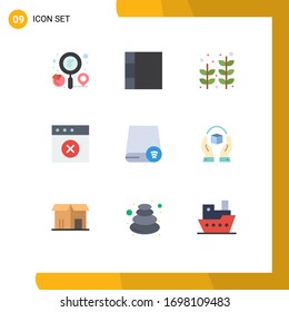 Set mit 9 kommerziellen Flachfarben für Gadget; Vorrichtungen; Palme; Computer; Bearbeiten von Design-Elementen für Vektorillustrationen löschen