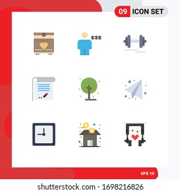 Set of 9 Commercial Flat Colors pack for farm; note; dumbbell; knowledge; document Editable Vector Design Elements