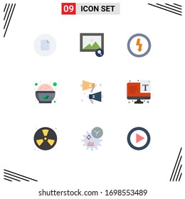 Paket mit 9 kommerziellen Flachfarben für Lautsprecher; laut; Vorrichtungen; Salatschüssel, gesunde, bearbeitbare Vectordesign-Elemente