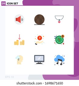 Set of 9 Commercial Flat Colors pack for support; help; necklace; faq; cashing Editable Vector Design Elements