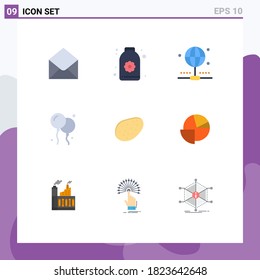 Set of 9 Commercial Flat Colors pack for chart; food; connection; patato; fly Editable Vector Design Elements