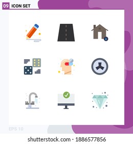 Set of 9 Commercial Flat Colors pack for five; game; buildings; casino; house Editable Vector Design Elements