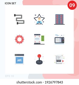 Set of 9 Commercial Flat Colors pack for support; lifesaver; disease; lifebuoy; health Editable Vector Design Elements