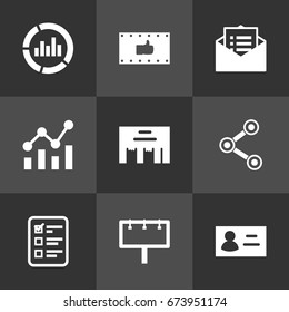 Set Of 9 Commercial Icons Set.Collection Of Statistics, Monitoring, Message And Other Elements.