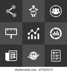 Set Of 9 Commercial Icons Set.Collection Of Monitoring, Customer Summary, World And Other Elements.