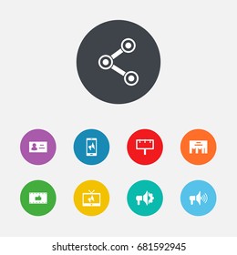 Set Of 9 Commercial Icons Set.Collection Of Inbox, Loudspeaker, Ads And Other Elements.