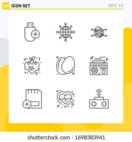 Conjunto de 9 paquetes de líneas comerciales para huevos; amor; torta; carta; colgando elementos de diseño de vectores editables