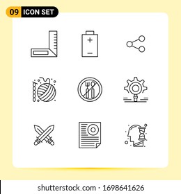 Conjunto de 9 paquetes de Outlines Comerciales para roza; ayuno; social; punto; elementos de diseño de vectores editables de crochet