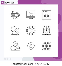 Set of 9 Commercial Outlines pack for design; measure; mac; degree; tools Editable Vector Design Elements