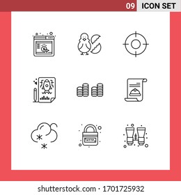 Set of 9 Commercial Outlines pack for file; pencle; happy; page; ui Editable Vector Design Elements