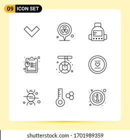 Set of 9 Commercial Outlines pack for rescue; help; school; camping; data Editable Vector Design Elements