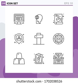 Set of 9 Commercial Outlines pack for carpentry; pollution; mind; placeholder; list Editable Vector Design Elements