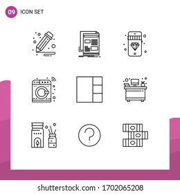 Conjunto de 9 paquetes de Outlines Comerciales para escritorio; red; móvil; lavado; elementos de diseño de vectores editables por máquina
