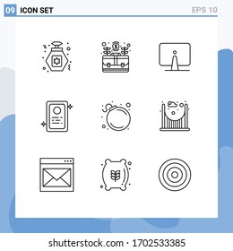 Set of 9 Commercial Outlines pack for bomb; test; back; job application; monitor Editable Vector Design Elements