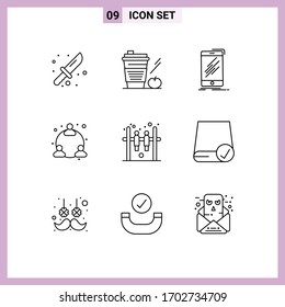 Set of 9 Commercial Outlines pack for bar; user; glass; web; smartphone Editable Vector Design Elements