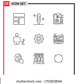 Set of 9 Commercial Outlines pack for road sign; direction; contract; body; payment Editable Vector Design Elements