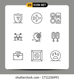 Set of 9 Commercial Outlines pack for computer; business; sign; table; make Editable Vector Design Elements