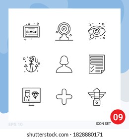 Set of 9 Commercial Outlines pack for person; avatar; eye care; summer; beach Editable Vector Design Elements