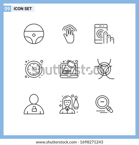 Set of 9 Commercial Outlines pack for attack; time; click; optimization; support Editable Vector Design Elements