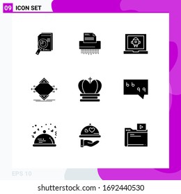 Set of 9 Commercial Solid Glyphs pack for rocket; laptop; confidential; app; office Editable Vector Design Elements