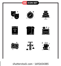 Set of 9 Commercial Solid Glyphs pack for dinner; smartphone; editor; phone; internet Editable Vector Design Elements