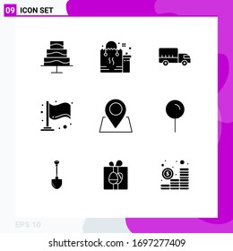 Set of 9 Commercial Solid Glyphs pack for pin; location; delivery; milestone; finish Editable Vector Design Elements