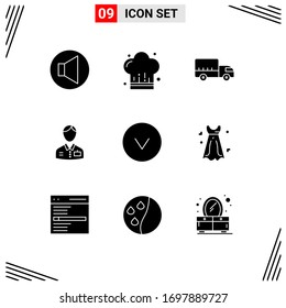 Set of 9 Commercial Solid Glyphs pack for circle; service; logistics; hotel; bellhop Editable Vector Design Elements