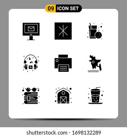 Set of 9 Commercial Solid Glyphs pack for gadget; computers; juice; music; hobby Editable Vector Design Elements
