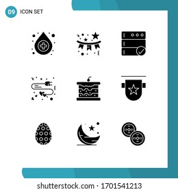 Set of 9 Commercial Solid Glyphs pack for cake; bakery; backup; heart; love Editable Vector Design Elements