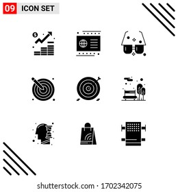 Set of 9 Commercial Solid Glyphs pack for creativity; artistic; payment; arrow; sun Editable Vector Design Elements