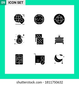 Conjunto de 9 paquetes comerciales de glifos sólidos para símbolo; 8; gestión; día; elementos de diseño de vectores editables de luz