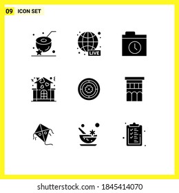 Set of 9 Commercial Solid Glyphs pack for circle; flower; backup; people; home Editable Vector Design Elements