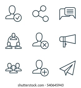 Set Of 9 Communication Icons. Includes Team, Confirm Profile, Online Chatting And Other Symbols. Beautiful Design Elements.