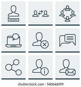 Set Of 9 Communication Icons. Includes Chatting Person, Publication, Business Exchange And Other Symbols. Beautiful Design Elements.