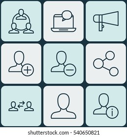 Set Of 9 Communication Icons. Includes Insert Person, Mail Notification, Web Profile And Other Symbols. Beautiful Design Elements.