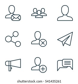 Set Of 9 Communication Icons. Includes Online Letter, Publication, Startup And Other Symbols. Beautiful Design Elements.