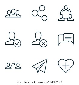 Set Of 9 Communication Icons. Includes Favorite Person, Startup, Publication And Other Symbols. Beautiful Design Elements.