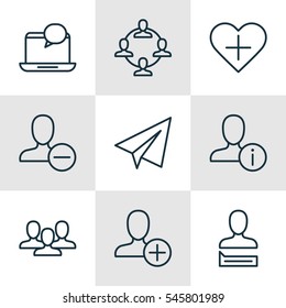 Set Of 9 Communication Icons. Includes Mail Notification, Remove User, Chatting Person And Other Symbols. Beautiful Design Elements.