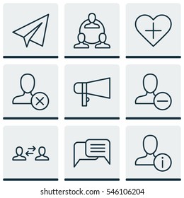 Set Of 9 Communication Icons. Includes Business Exchange, Remove User, Profile Data And Other Symbols. Beautiful Design Elements.