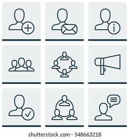 Set Of 9 Communication Icons. Includes Confirm Profile, Profile Data, Online Letter And Other Symbols. Beautiful Design Elements.