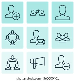 Set Of 9 Communication Icons. Includes Insert Person, Teamwork, Remove User And Other Symbols. Beautiful Design Elements.