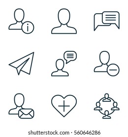 Set Of 9 Communication Icons. Includes Web Profile, Talking Person, Online Letter And Other Symbols. Beautiful Design Elements.