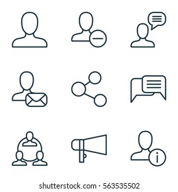 Set Of 9 Communication Icons. Includes Profile Data, Bullhorn, Web Profile And Other Symbols. Beautiful Design Elements.