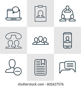 Set Of 9 Communication Icons. Includes Remove User, Speaking People, Online Chatting And Other Symbols. Beautiful Design Elements.