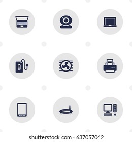 Set Of 9 Computer Icons Set.Collection Of Fan, Router, Supply And Other Elements.