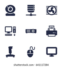 Set Of 9 Computer Icons Set.Collection Of Datacenter, Joystick, Peripheral And Other Elements.