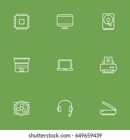 Set Of 9 Computer Outline Icons Set.Collection Of Scanner, Printer, Laptop And Other Elements.