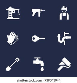 Set Of 9 Construction Icons Set.Collection Of Pipeline, Faucet, Protection And Other Elements.